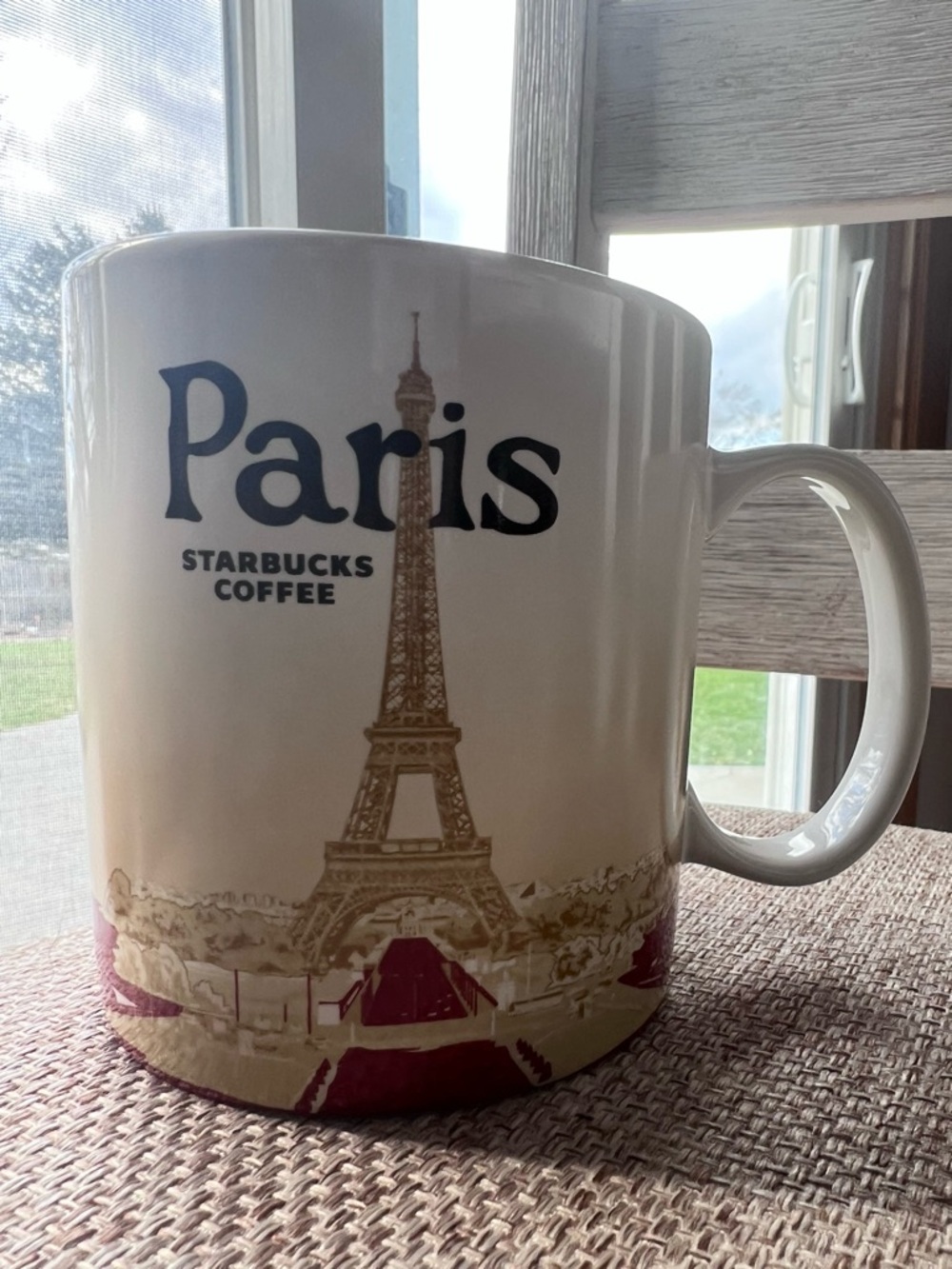 Starbucks Paris Ceramic Mug - White with Gold and Burgundy Accents